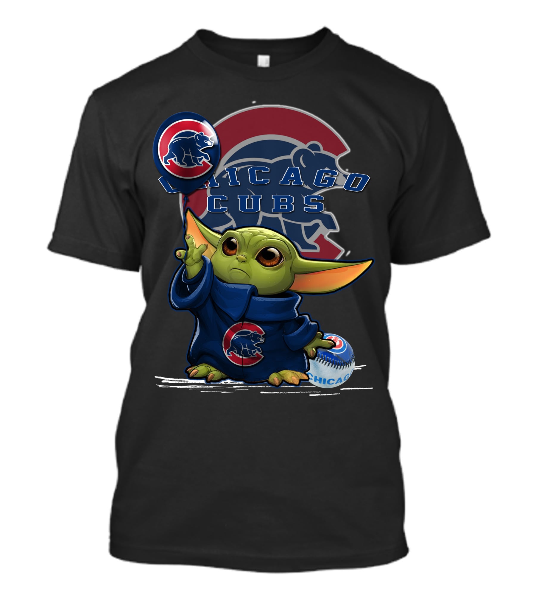 Chicago Cubs Yoda Holding Baseball Balloon T-Shirt