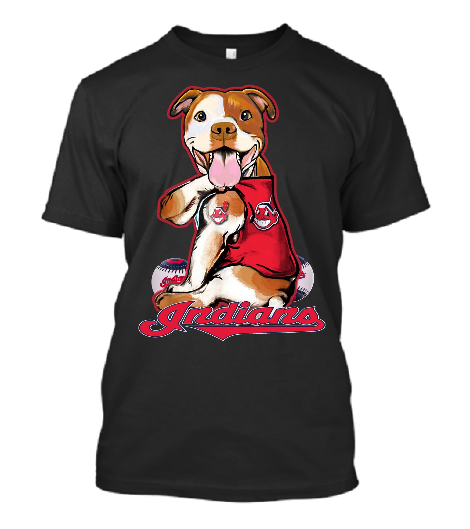 Pittbull Mascot With Cleveland Indians Baseball T-Shirt