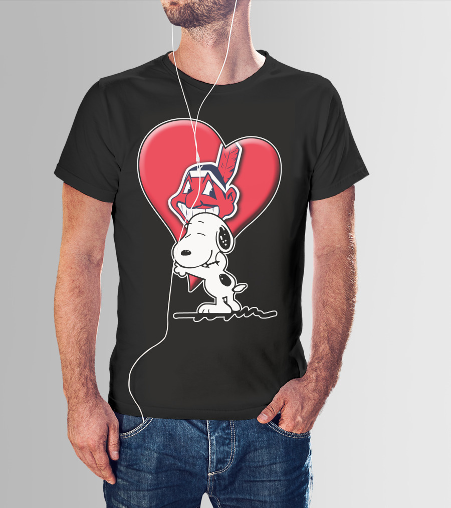 Snoopy Hugging Cleveland Indians Logo Heart T-Shirt