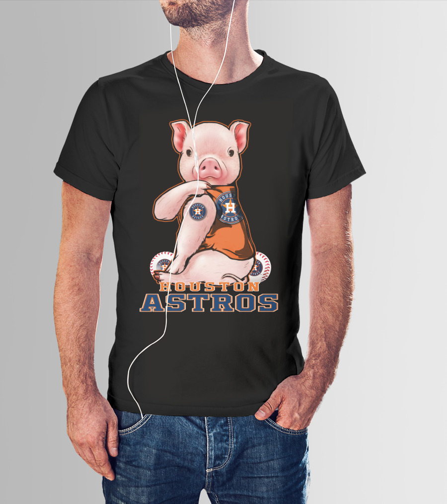 Pig Wearing Houston Astros Jersey With Logo And Baseballs T-Shirt
