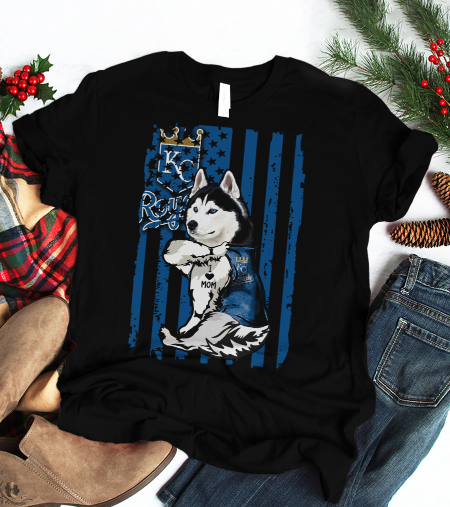 Siberian Husky KC Royals Mom Blue Stripes T-Shirt