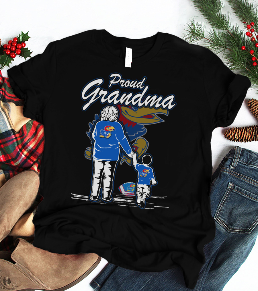 Proud Grandma Of Kansas Jayhawks Fan With Logo T-Shirt