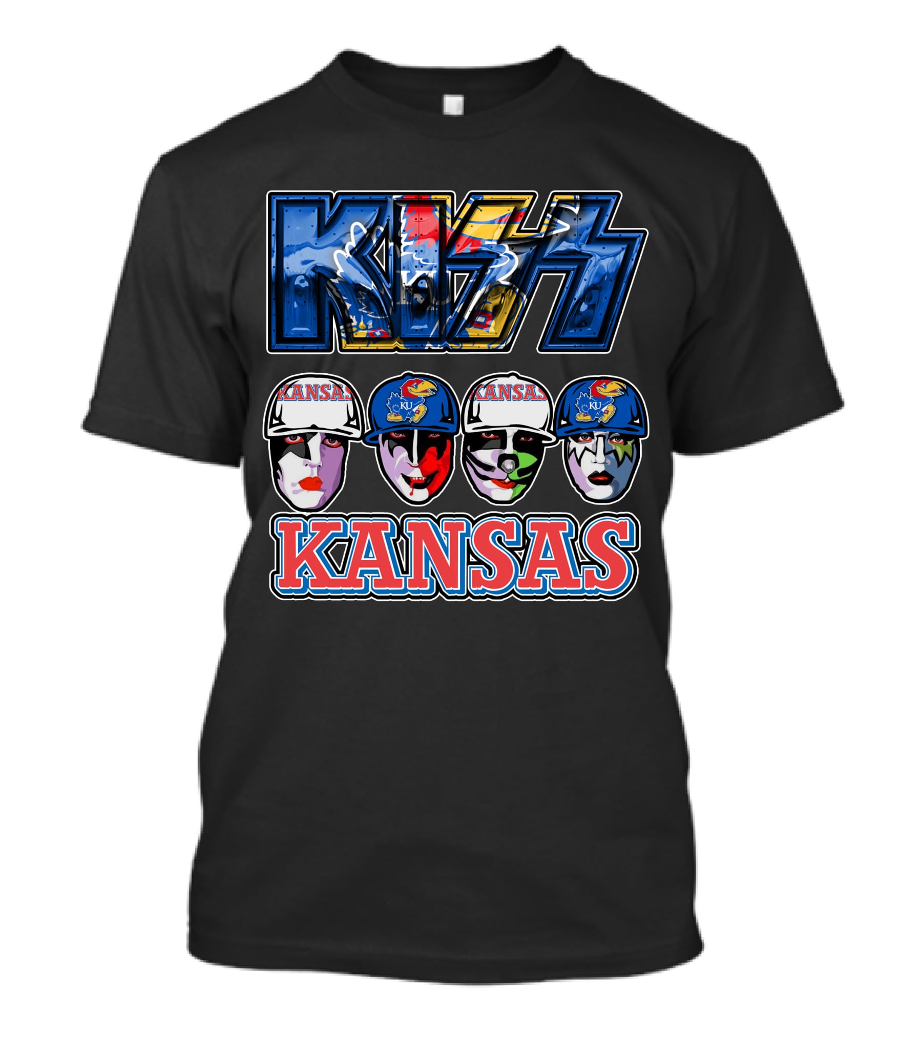 Kiss Kansas Jayhawks Face Paint Rock Band Fusion T-Shirt