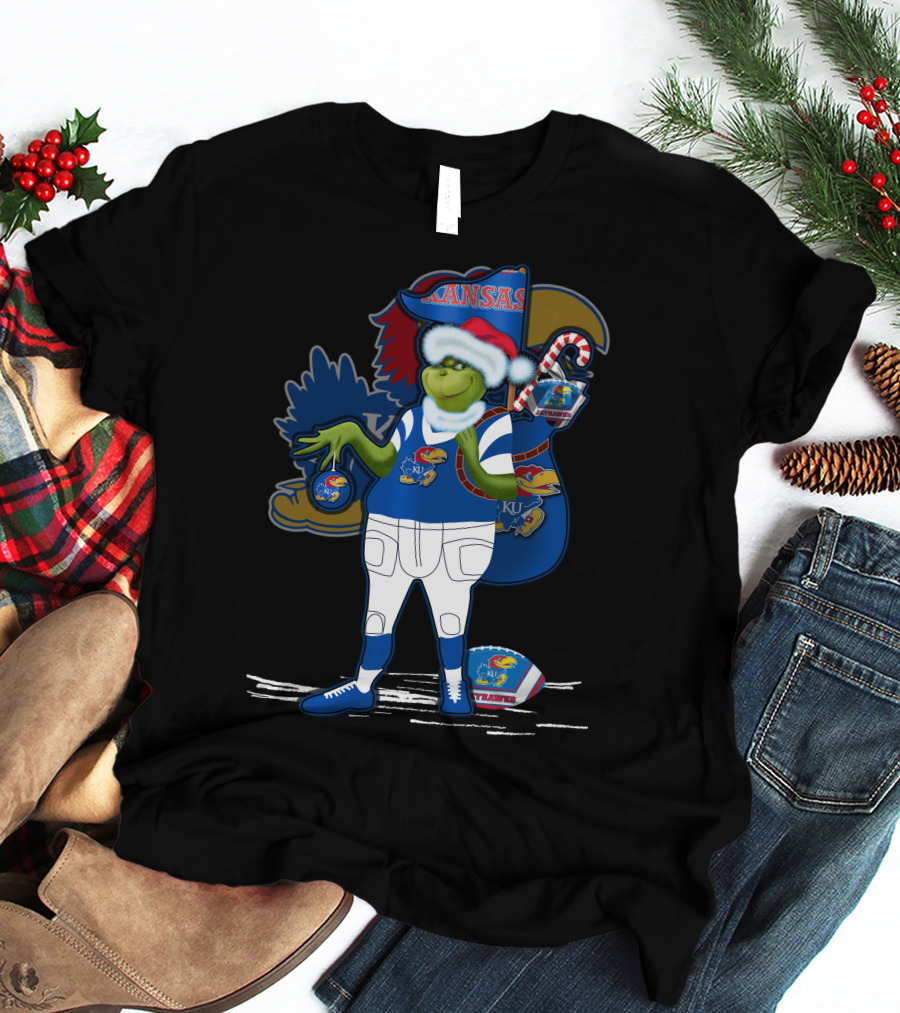 Grinchxmas Kansas Jayhawks Football Holiday Crossover T-Shirt