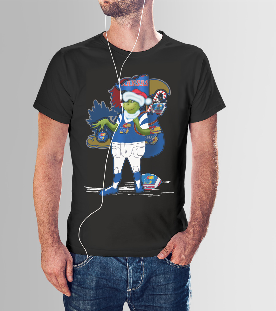 Grinchxmas Kansas Jayhawks Football Holiday Crossover T-Shirt