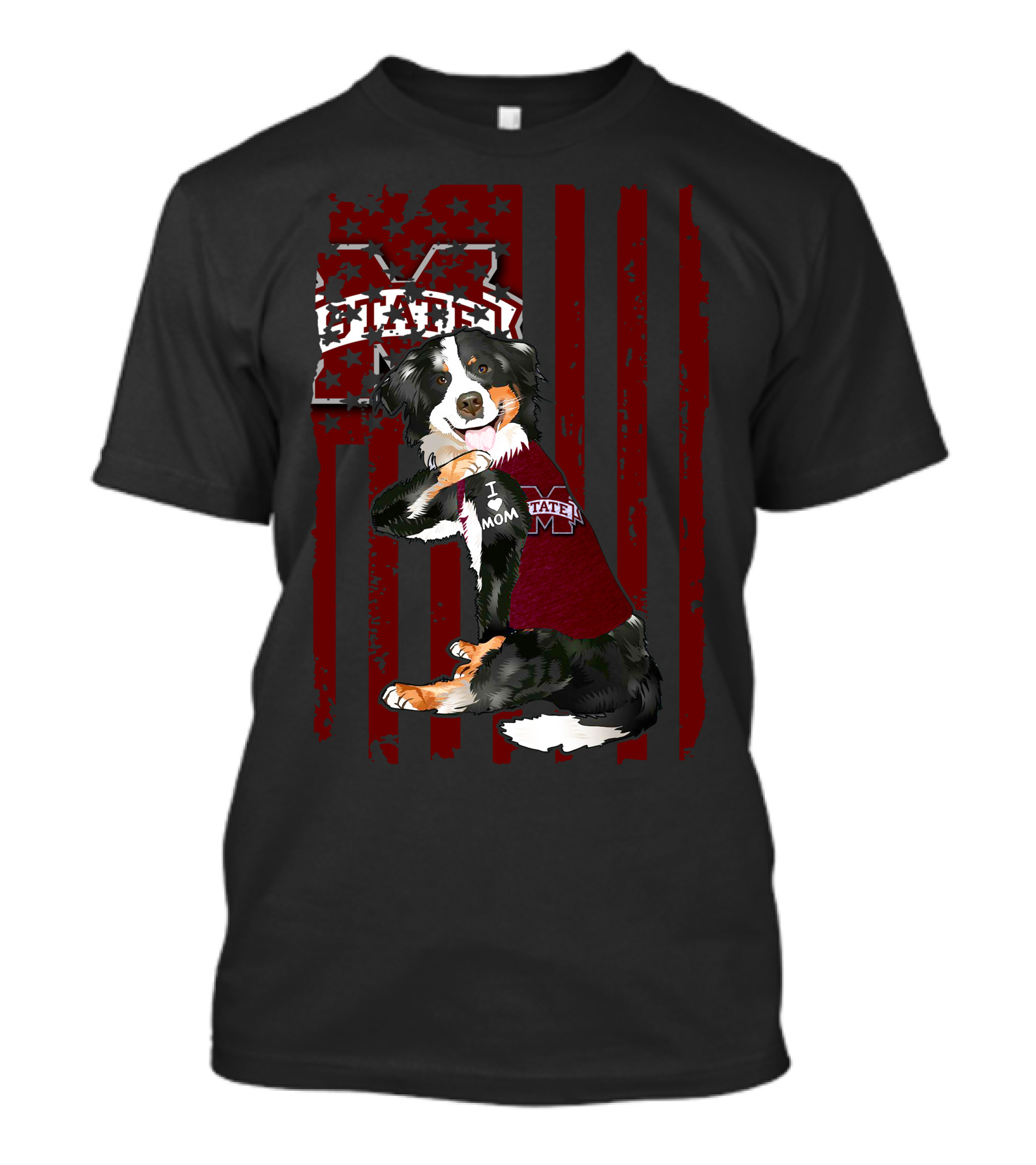 Mississippi State Bulldogs Border Collie With Team Spirit Flag T-Shirt