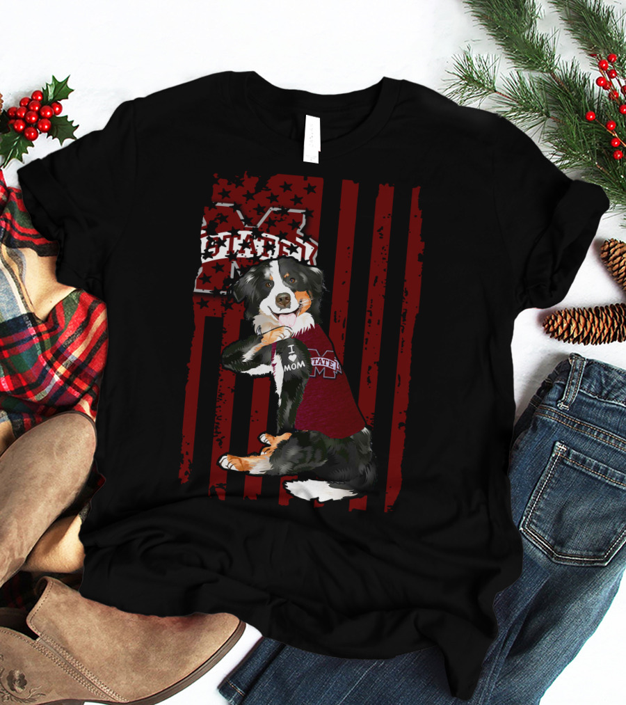 Mississippi State Bulldogs Border Collie With Team Spirit Flag T-Shirt