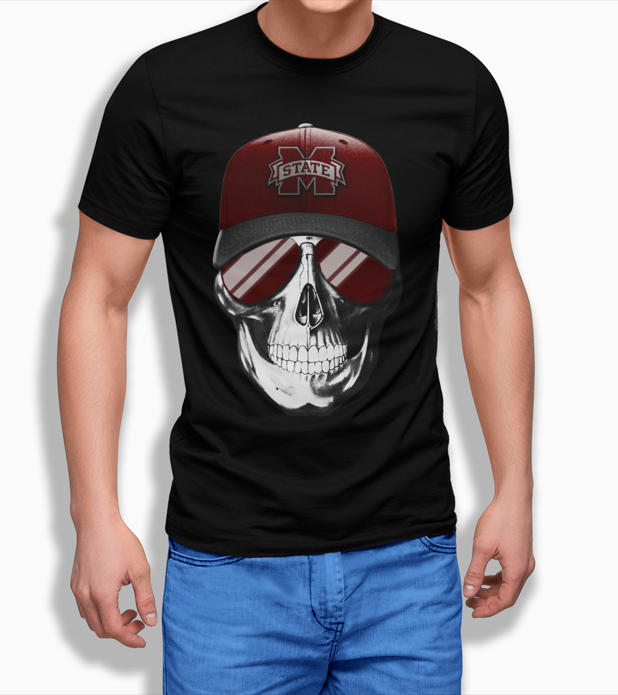 Mississippi State Bulldogs Skull with Hat and Sunglasses T-Shirt