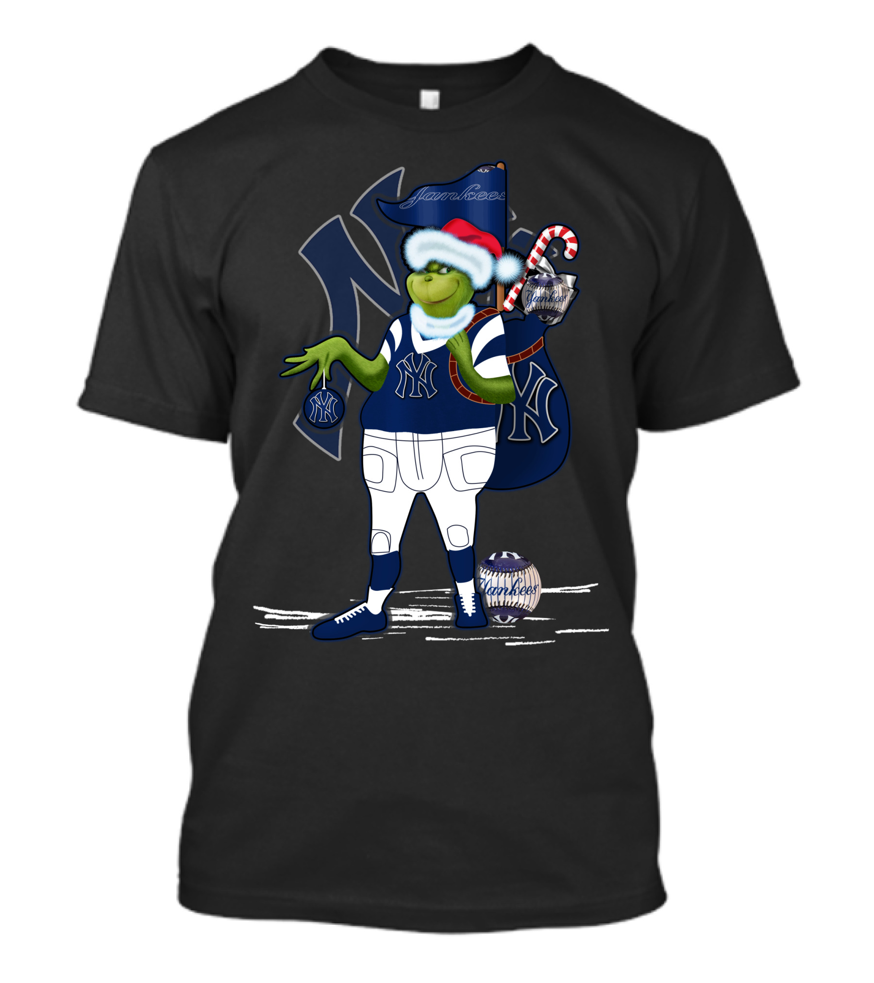 Grinchxmas New York Yankees Holiday Celebration With Santa And Candy Cane T-Shirt