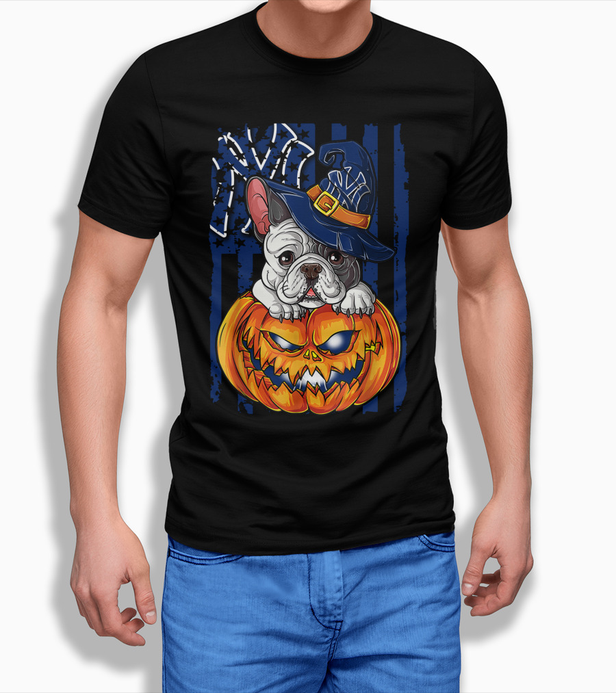 Hlw Bulldog New York Yankees Pumpkin Halloween Magic Hat T-Shirt