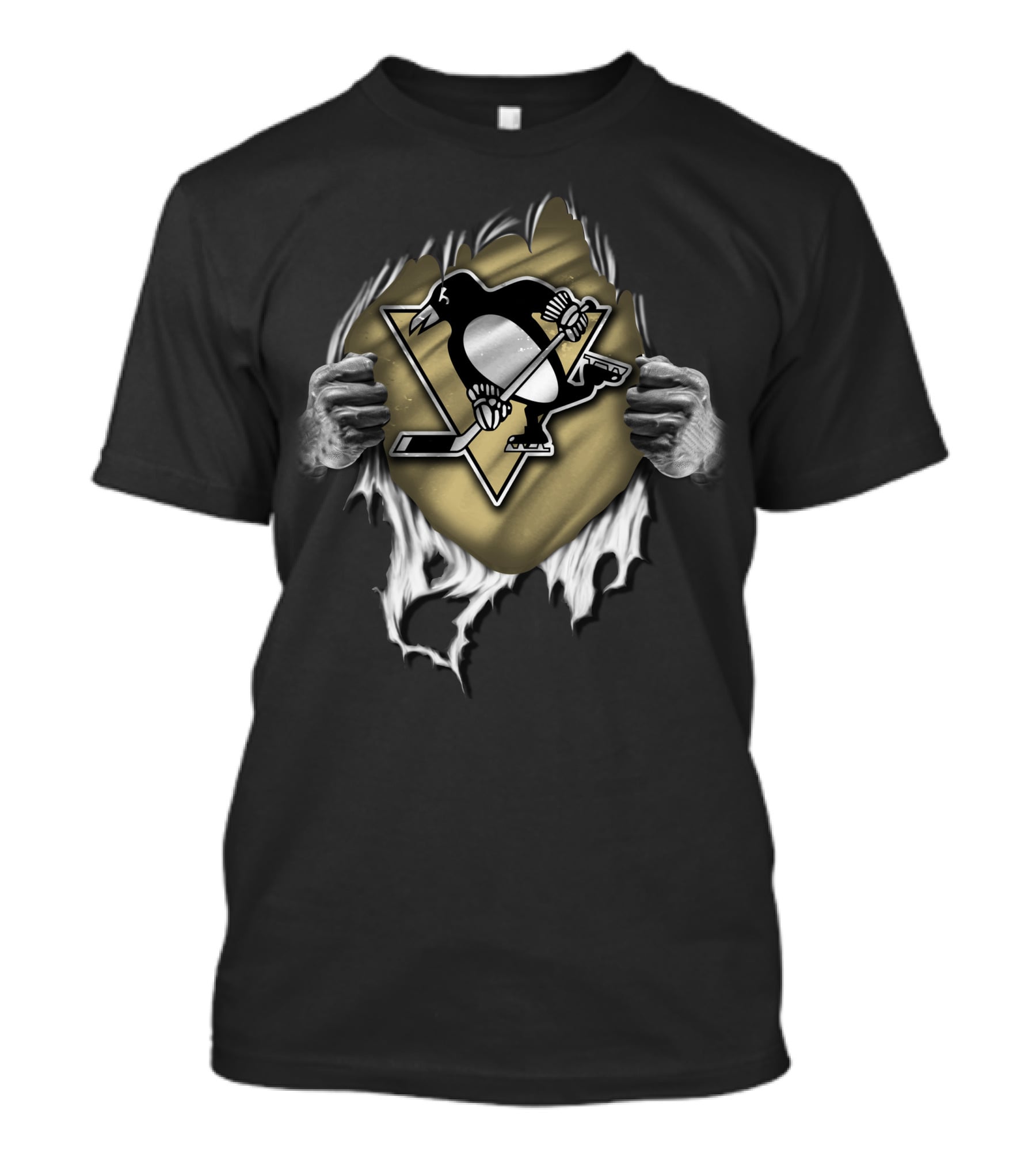 Torn Pittsburgh Penguins Logo Hockey Ripped T-Shirt
