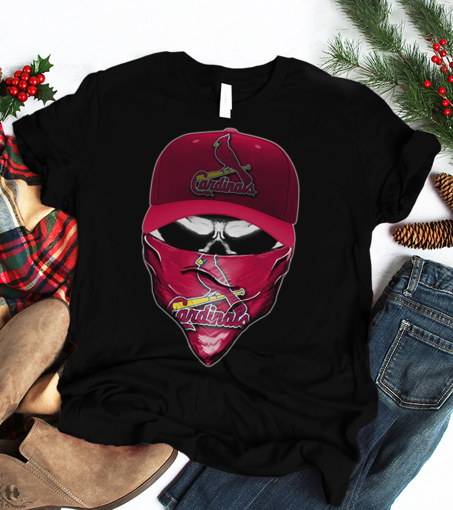 Skull With St. Louis Cardinals Cap And Bandana T-Shirt