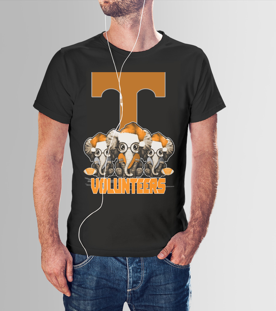 Three Elephants With Santa Hats Tennessee Volunteers T-Shirt