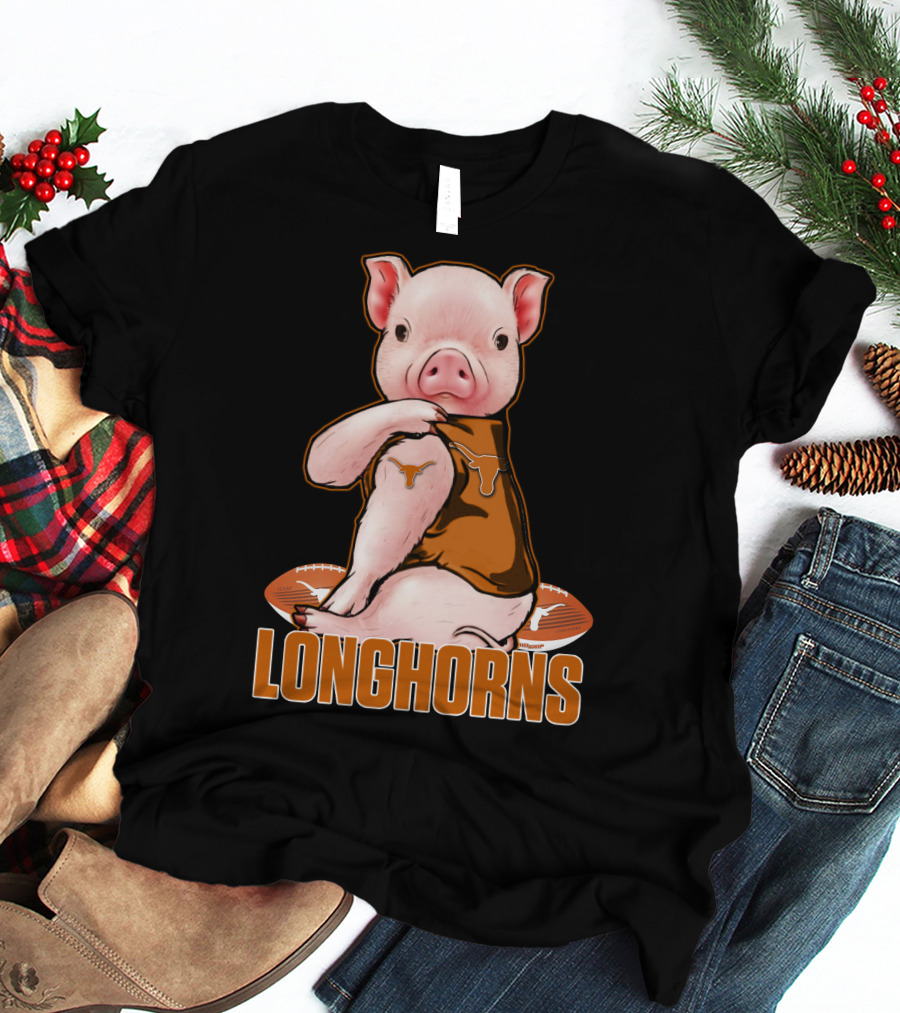 Pig In Texas Longhorns Jersey With Footballs T-Shirt