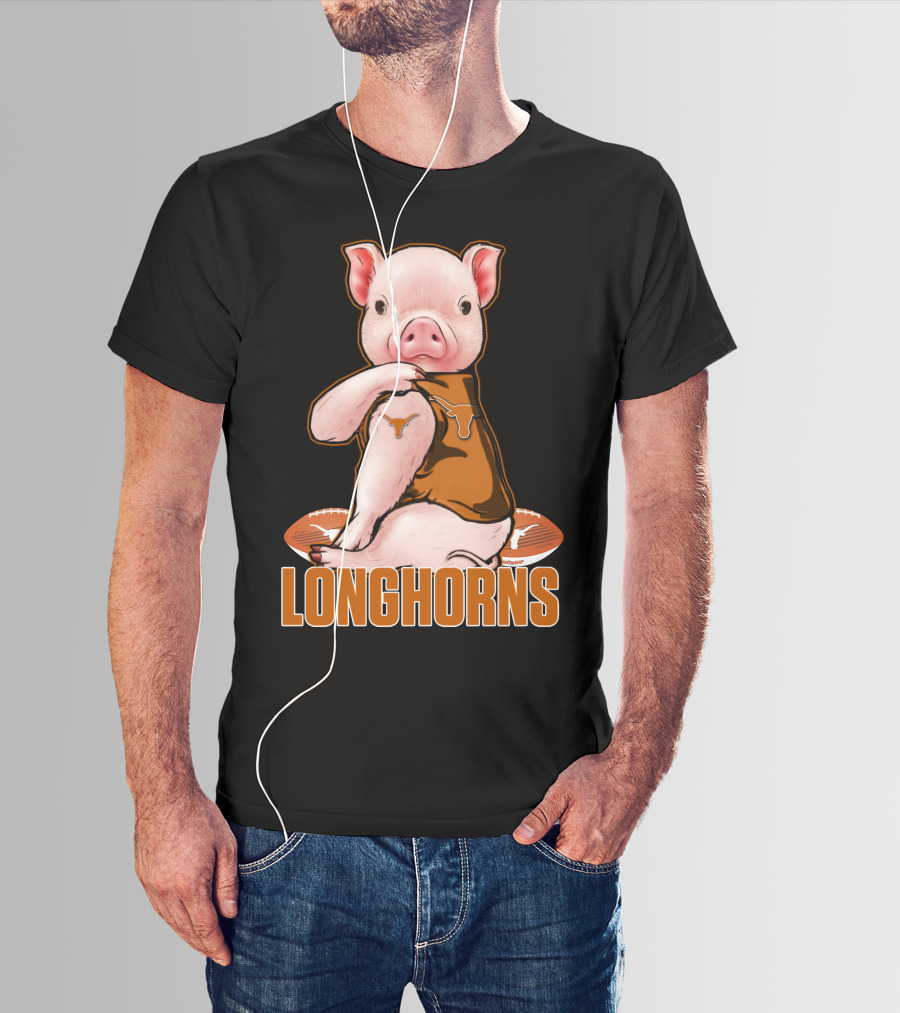 Pig In Texas Longhorns Jersey With Footballs T-Shirt