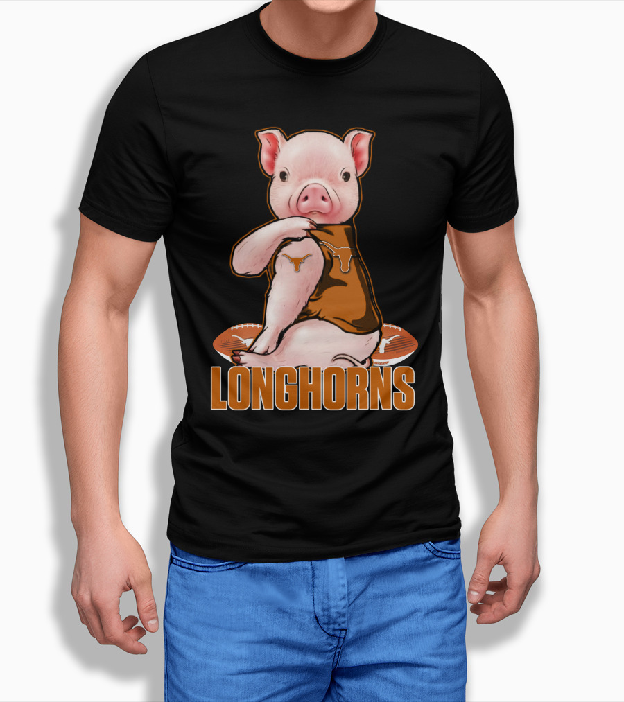 Pig In Texas Longhorns Jersey With Footballs T-Shirt