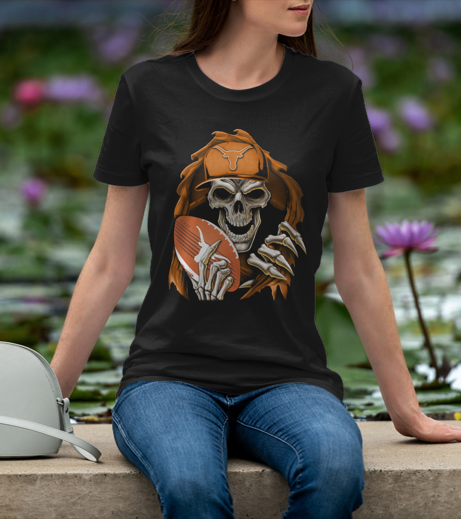 Texas Longhorns Skull With Football And Cap T-Shirt