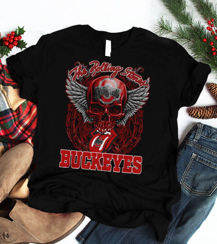The Rolling Stones Ohio State Buckeyes Skull With Wings And Tongue T-Shirt