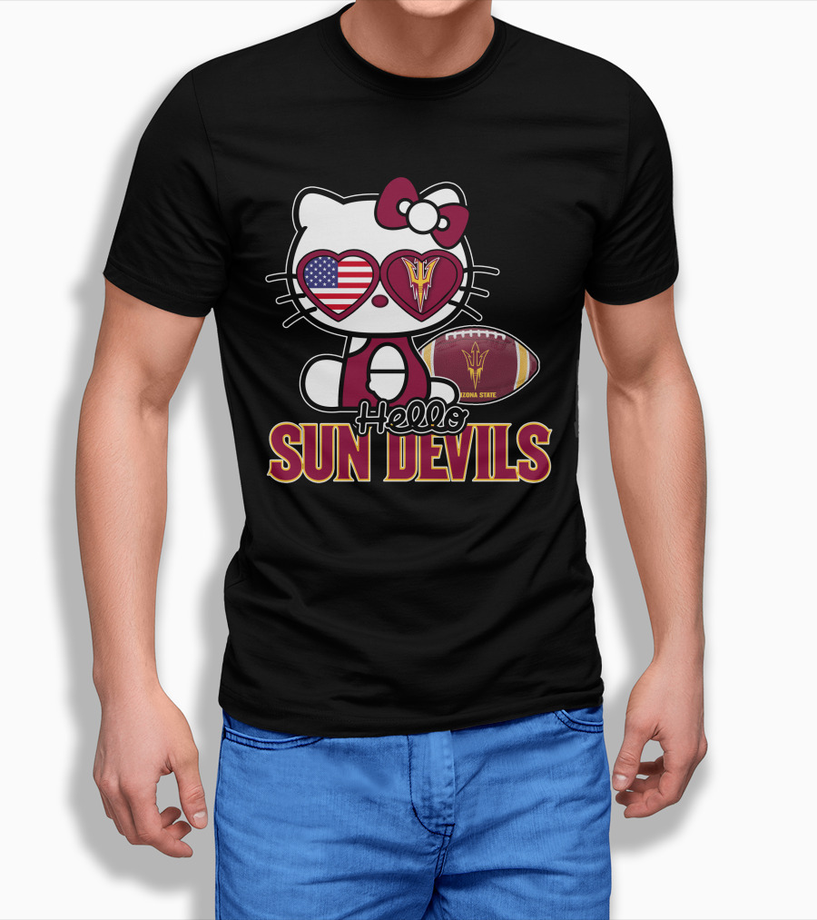 Hello Kitty Arizona State Sun Devils Football USA Heart Glasses T-Shirt