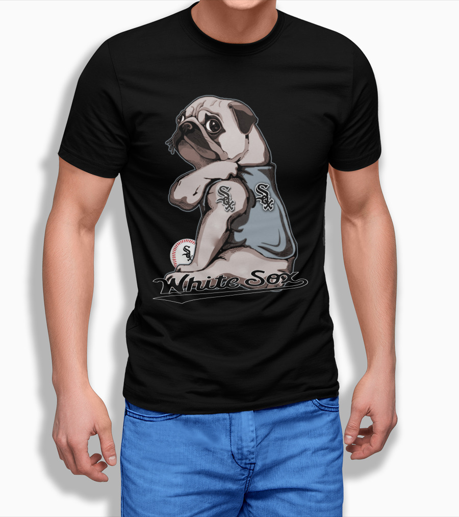 Pug White Sox Baseball Team Fan T-Shirt