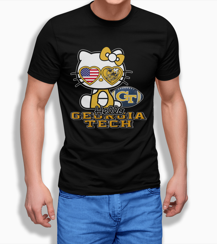Hello Kitty Georgia Tech Yellow Jackets American Flag Football T-Shirt