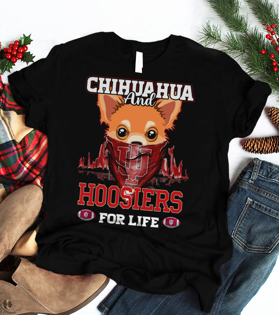 Chihuahua And Hoosiers For Life IU Indiana Football Fan Bandana T-Shirt