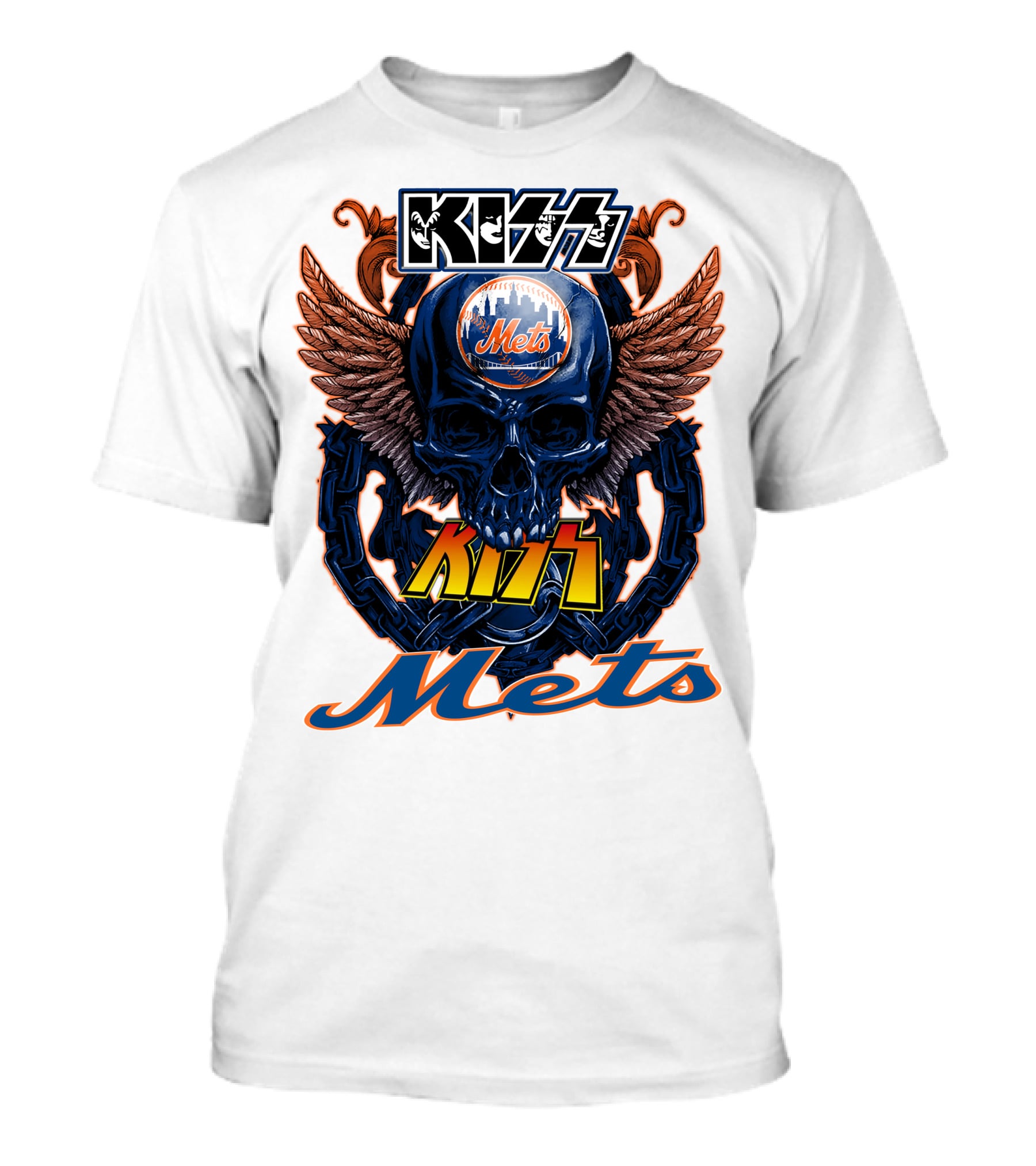 Kiss Mets Skull With Wings And Chain T-Shirt