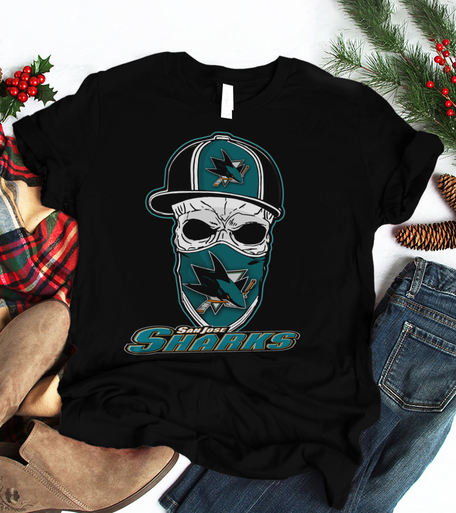 San Jose Sharks Skull Hat T-Shirt