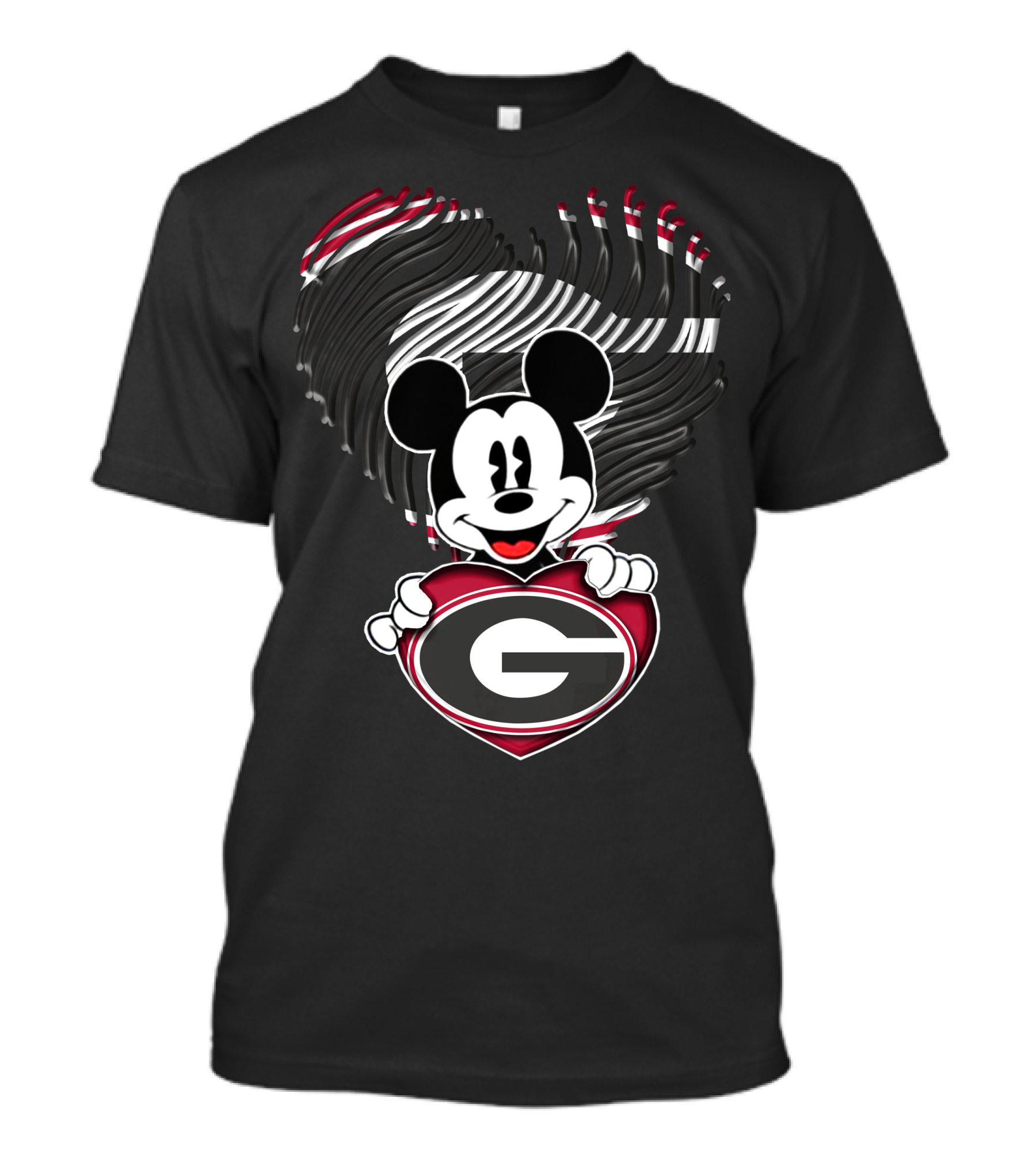 Mick Georgia Bulldogs Heart With G Logo And Black Red Stripes T-Shirt