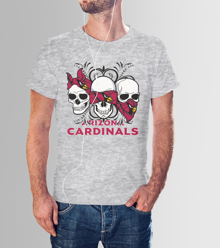 Arizona Cardinals Three Skulls Bandana T-Shirt