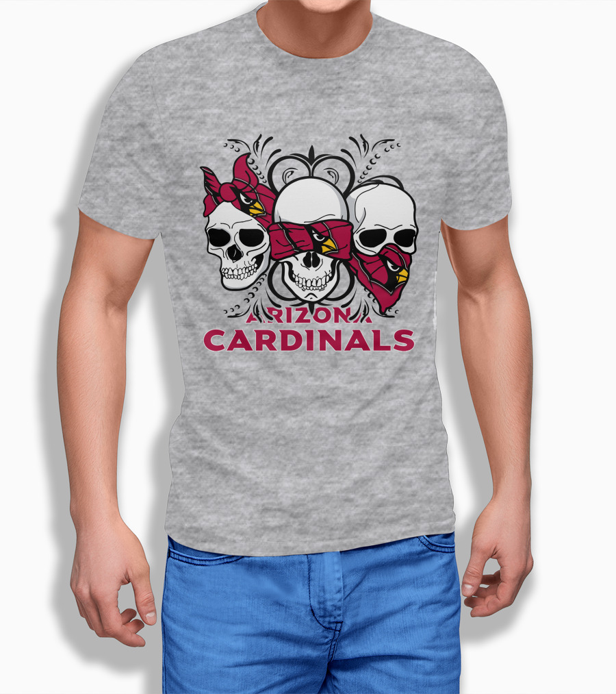 Arizona Cardinals Three Skulls Bandana T-Shirt