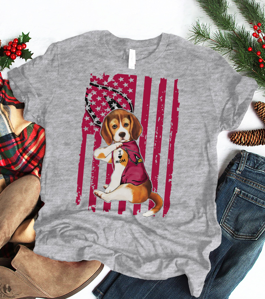 Beagle With Arizona Cardinals Tattoo And American Flag Background T-Shirt