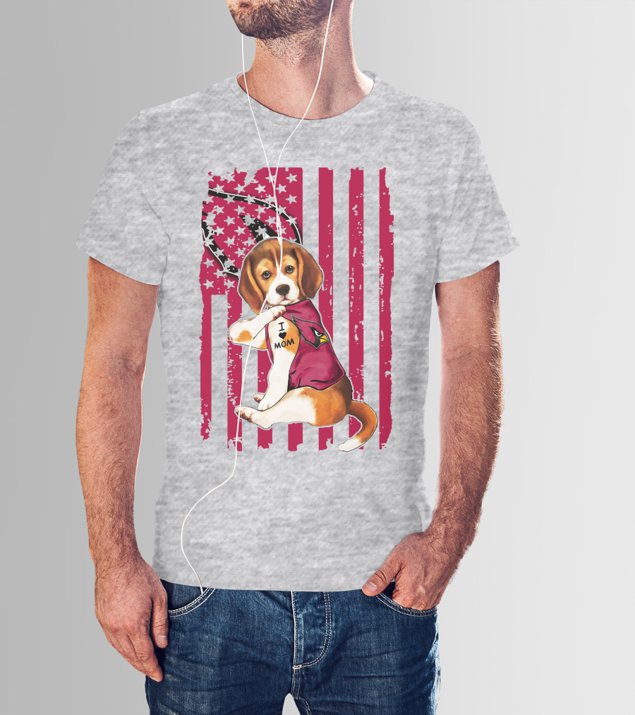 Beagle With Arizona Cardinals Tattoo And American Flag Background T-Shirt