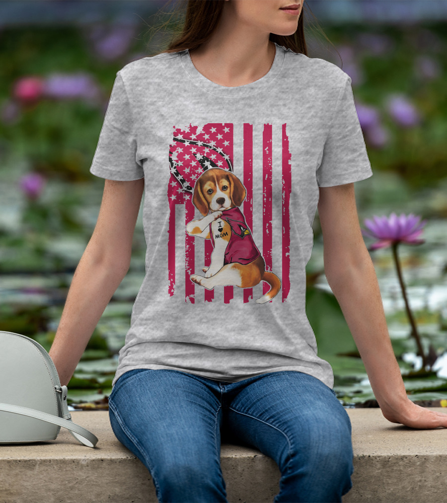 Beagle With Arizona Cardinals Tattoo And American Flag Background T-Shirt