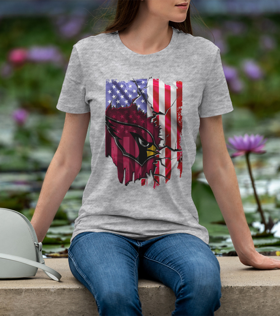 USA Flag With Arizona Cardinals T-Shirt