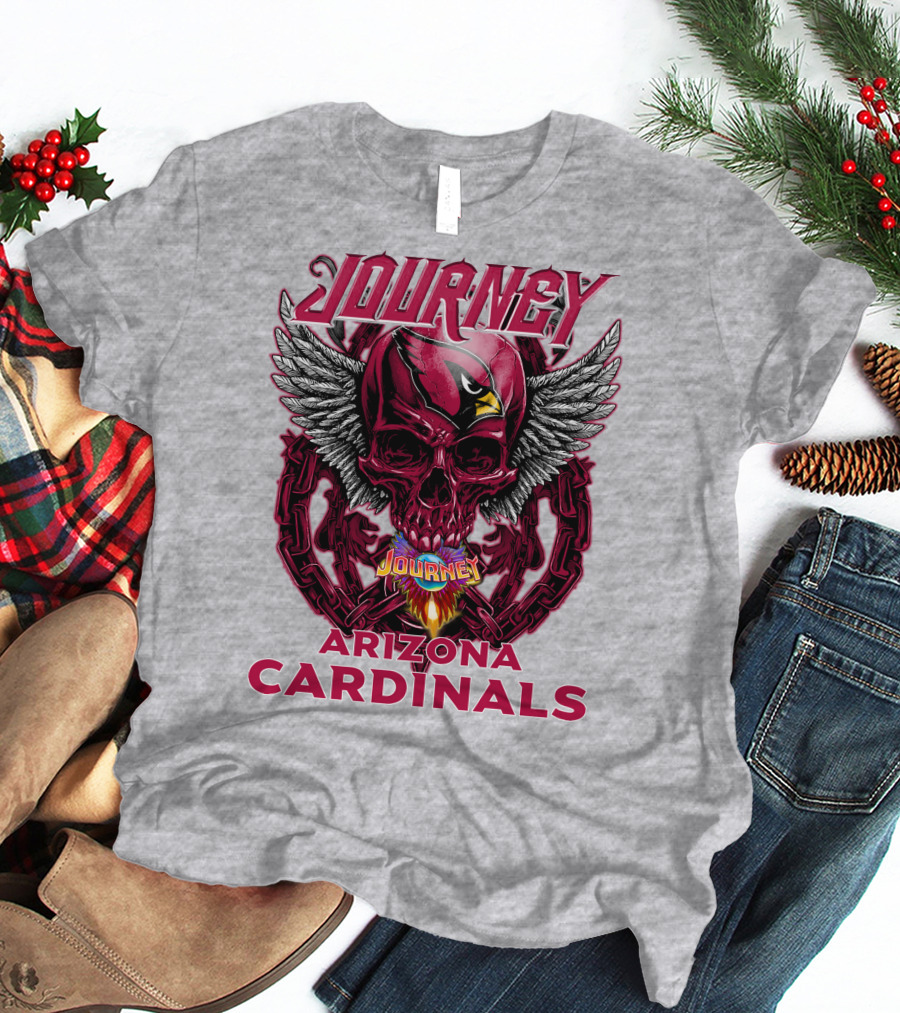 Journey Arizona Cardinals Skull Wings Flame T-Shirt