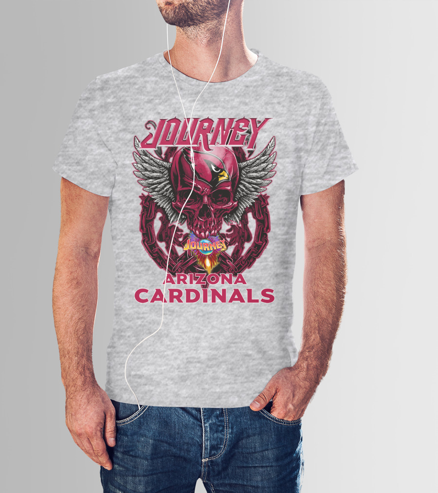 Journey Arizona Cardinals Skull Wings Flame T-Shirt