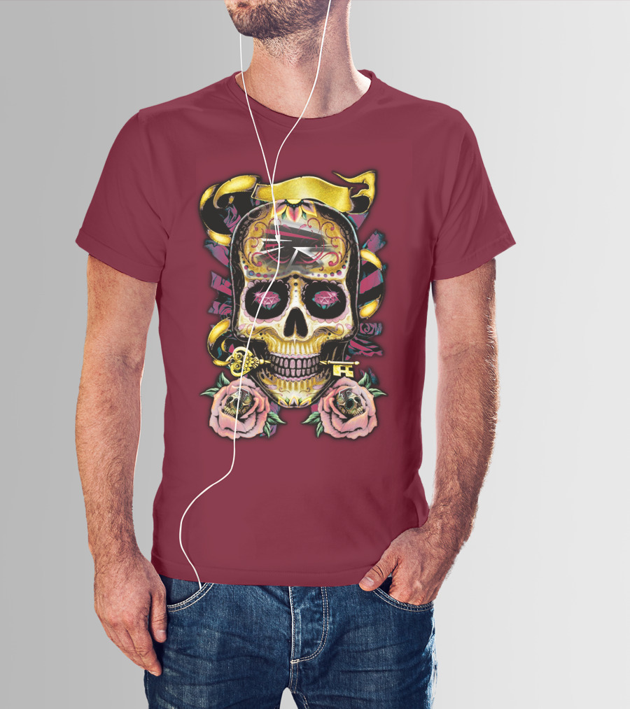 Atlanta Falcons Skull With Roses And Key T-Shirt