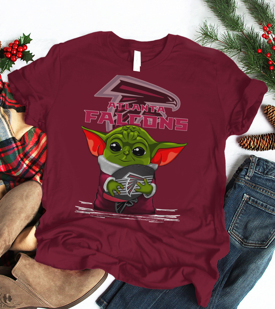 Yoda Holding Atlanta Falcons Football With Logo Background T-Shirt