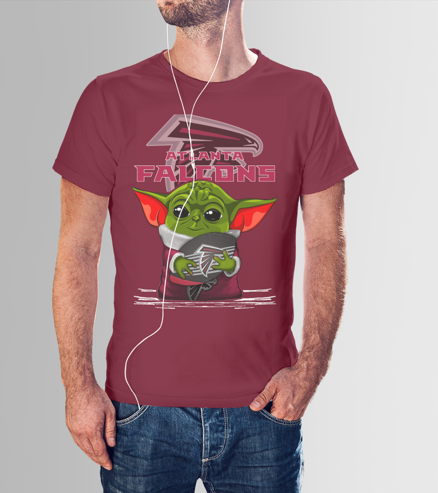 Yoda Holding Atlanta Falcons Football With Logo Background T-Shirt