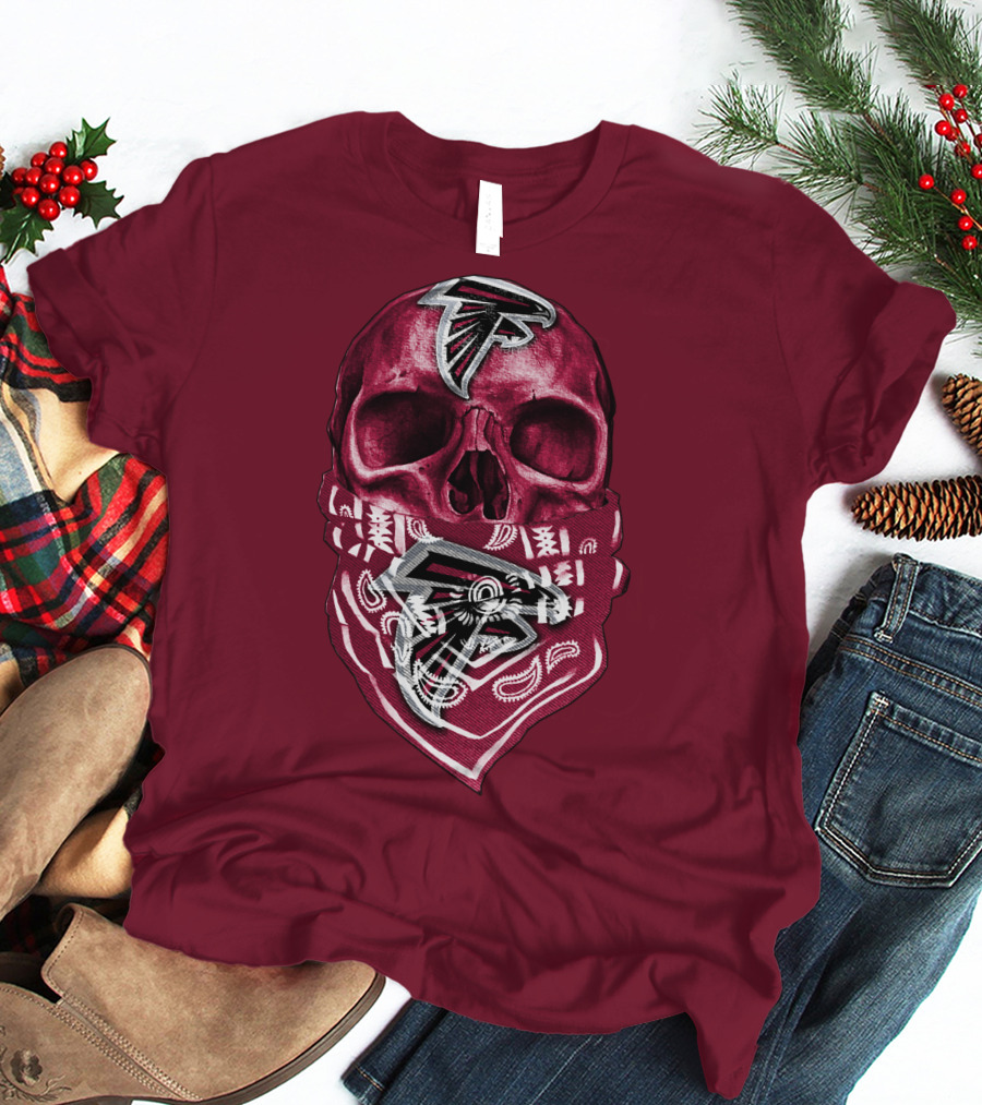 Skull With Atlanta Falcons Logos And Bandana T-Shirt