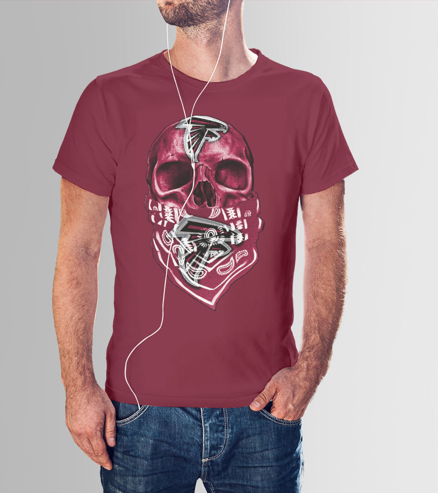 Skull With Atlanta Falcons Logos And Bandana T-Shirt