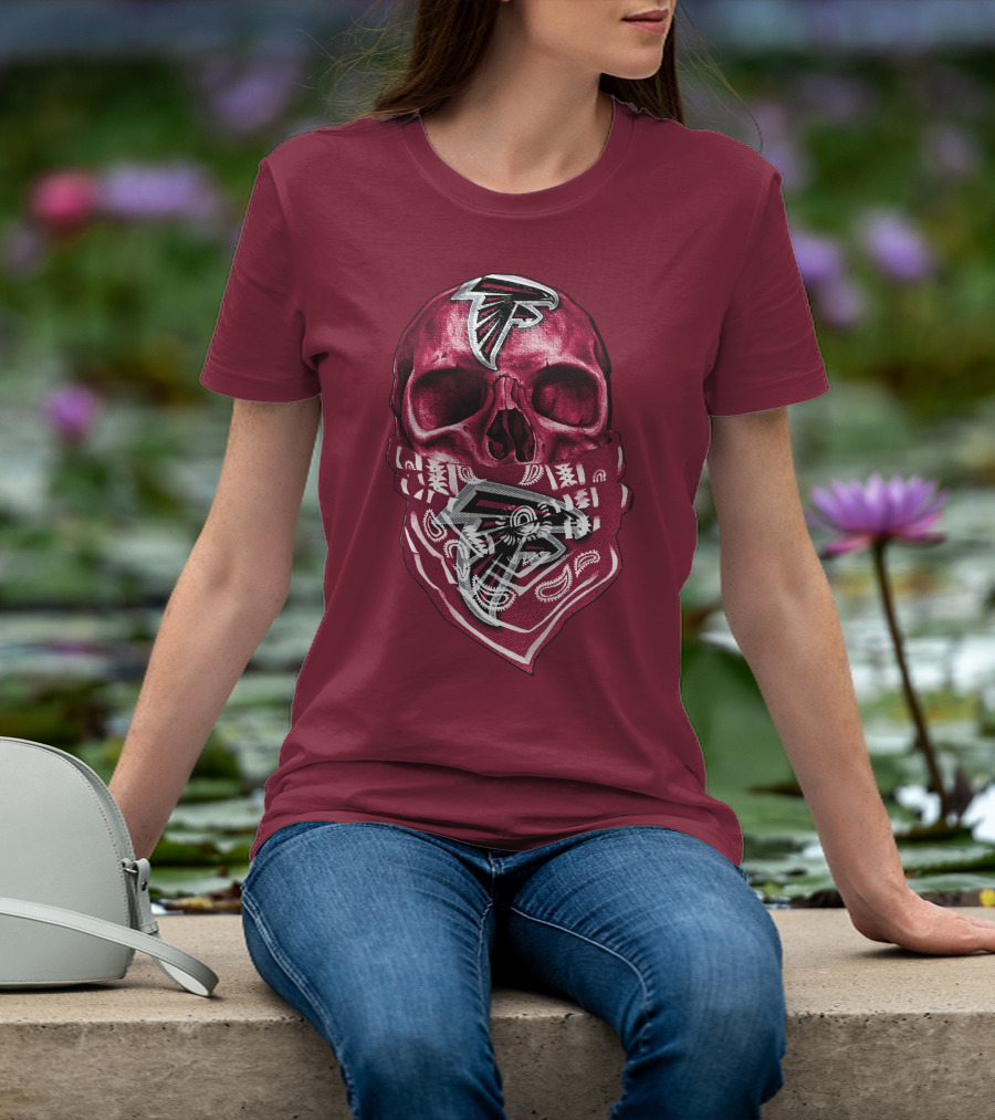 Skull With Atlanta Falcons Logos And Bandana T-Shirt