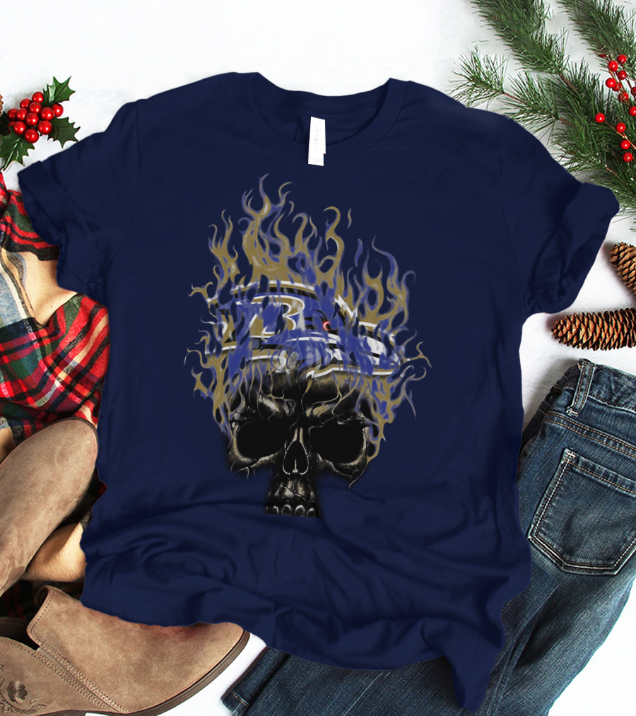 Baltimore Ravens Flaming Skull Logo T-Shirt