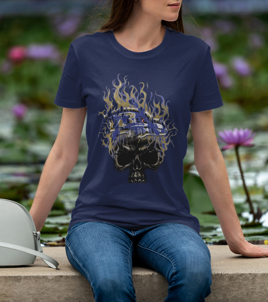 Baltimore Ravens Flaming Skull Logo T-Shirt