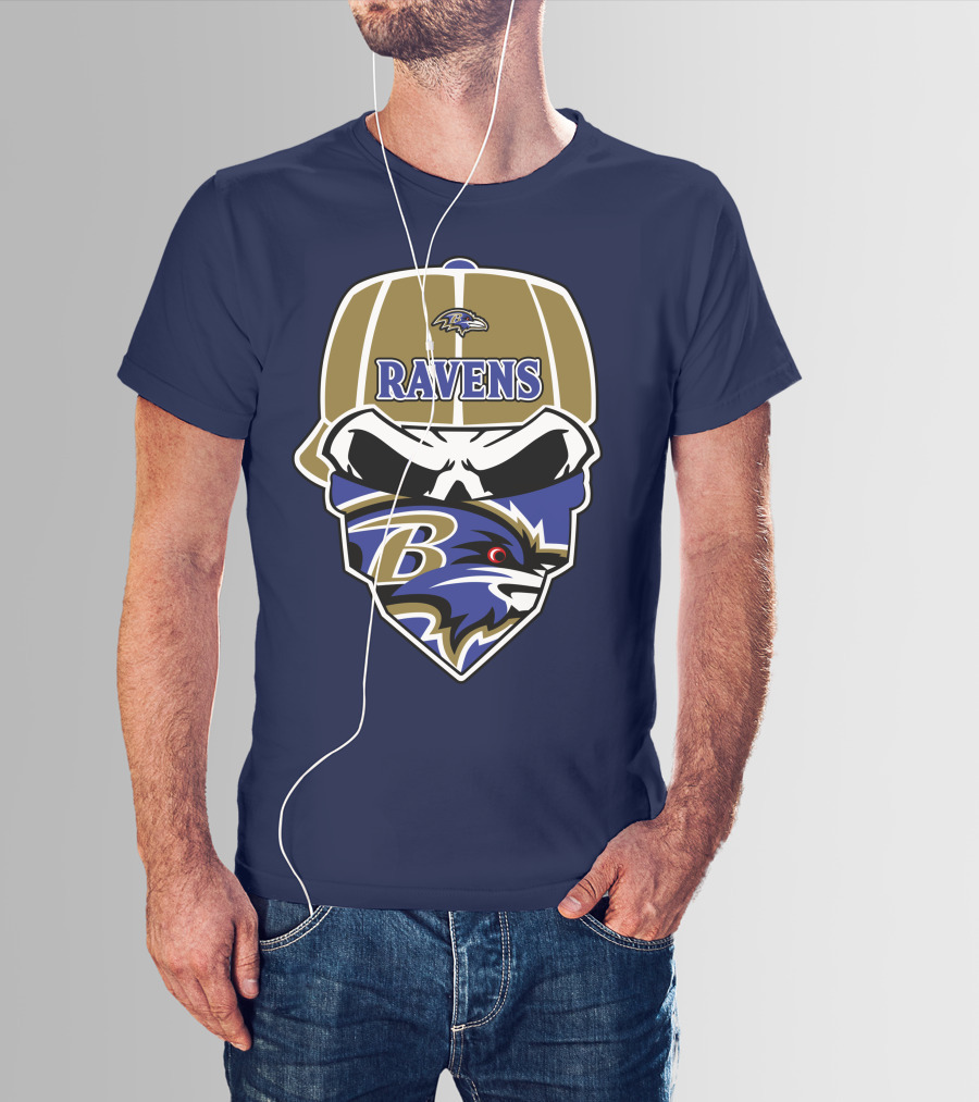 Baltimore Ravens Skull Bandana Cap T-Shirt