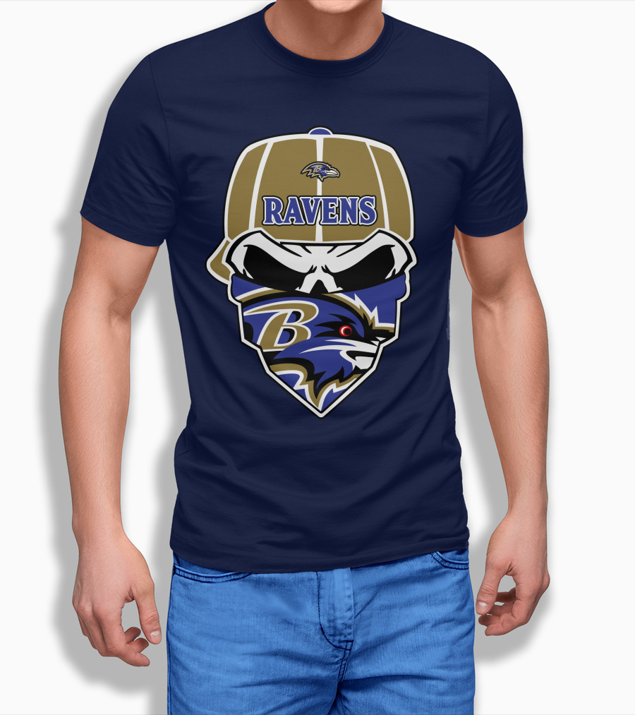 Baltimore Ravens Skull Bandana Cap T-Shirt