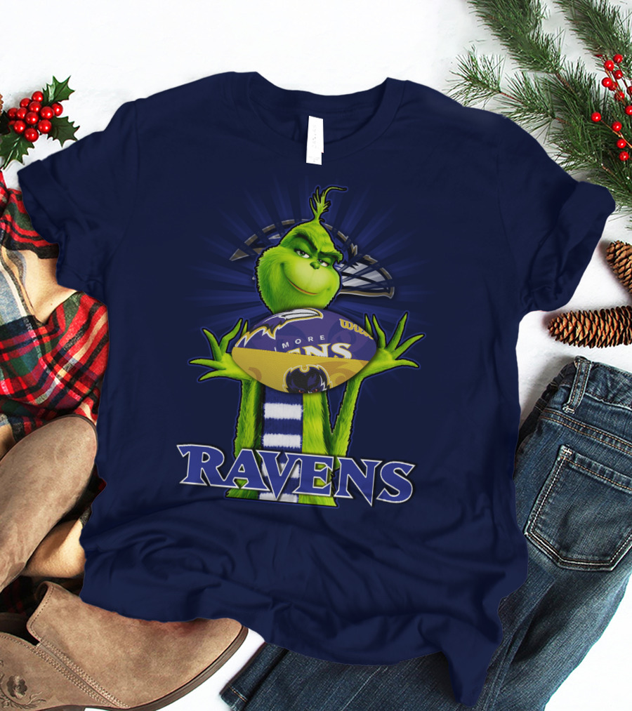 Grinch Holding Baltimore Ravens Football T-Shirt