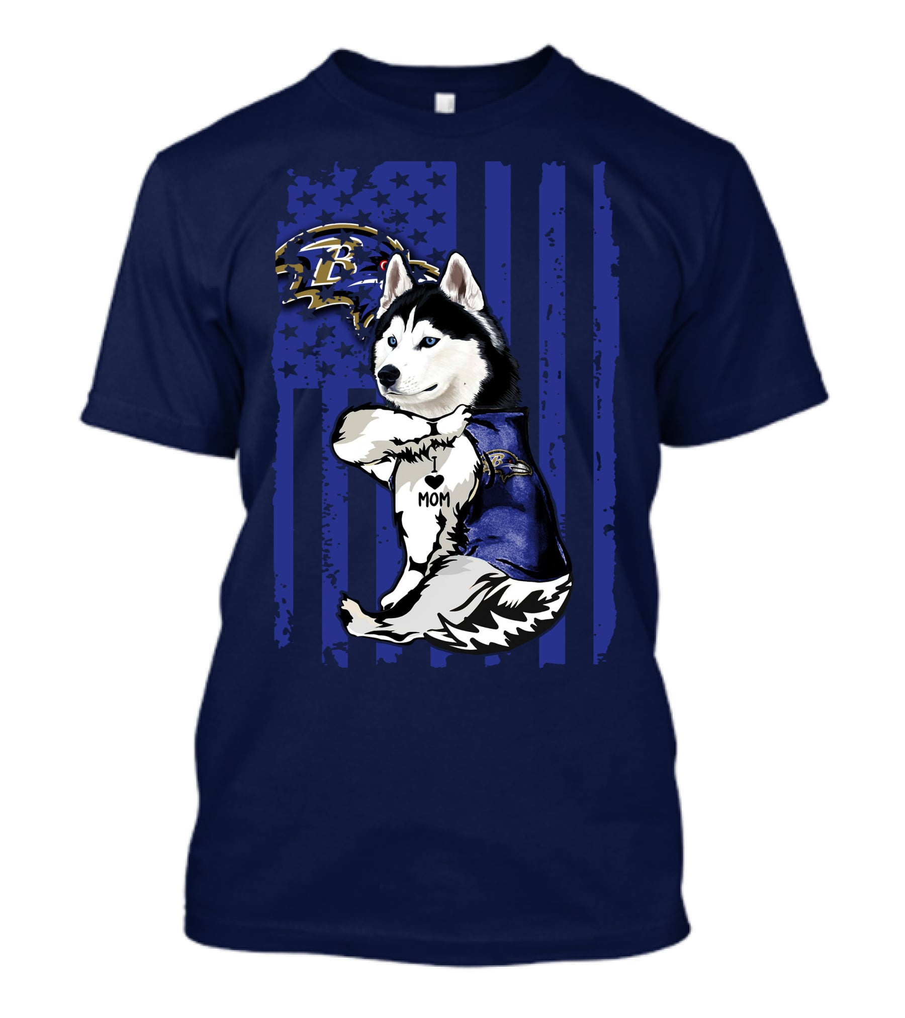 Siberian Husky Mom Baltimore Ravens Flag T-Shirt