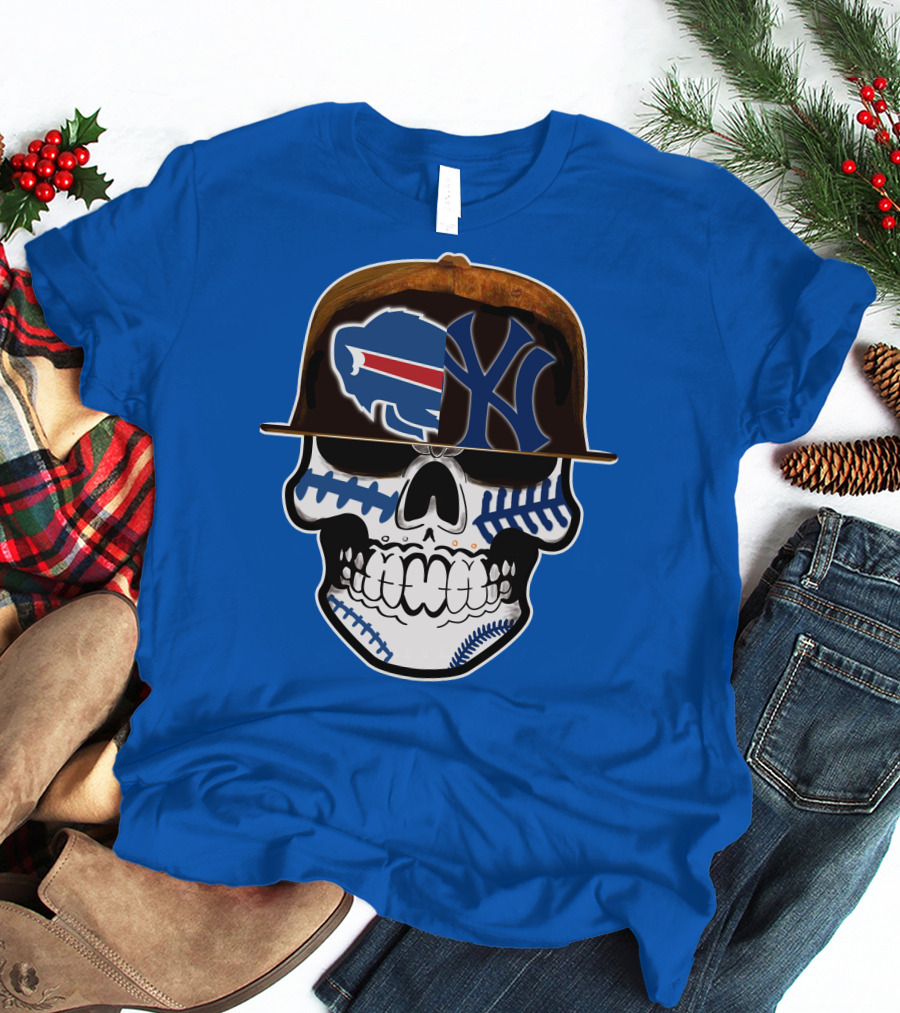 Buffalo Bills 75 Skull Design With Split Logo Yankees Cap T-Shirt